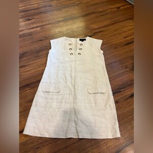 J. Crew Metallic 100% Linen Cream Shift Dress with Grommets Women's Sz 4